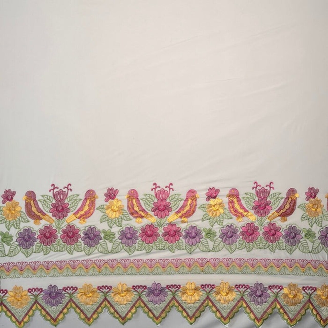 1 Yard Floral Bird Embroidered Polyester Fabric 56" Wide Decorative Fabric for Upholstery, Drapery & Accents